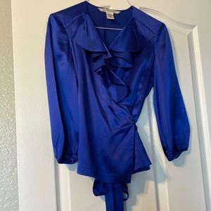 DVF silk royal blue wrap top
